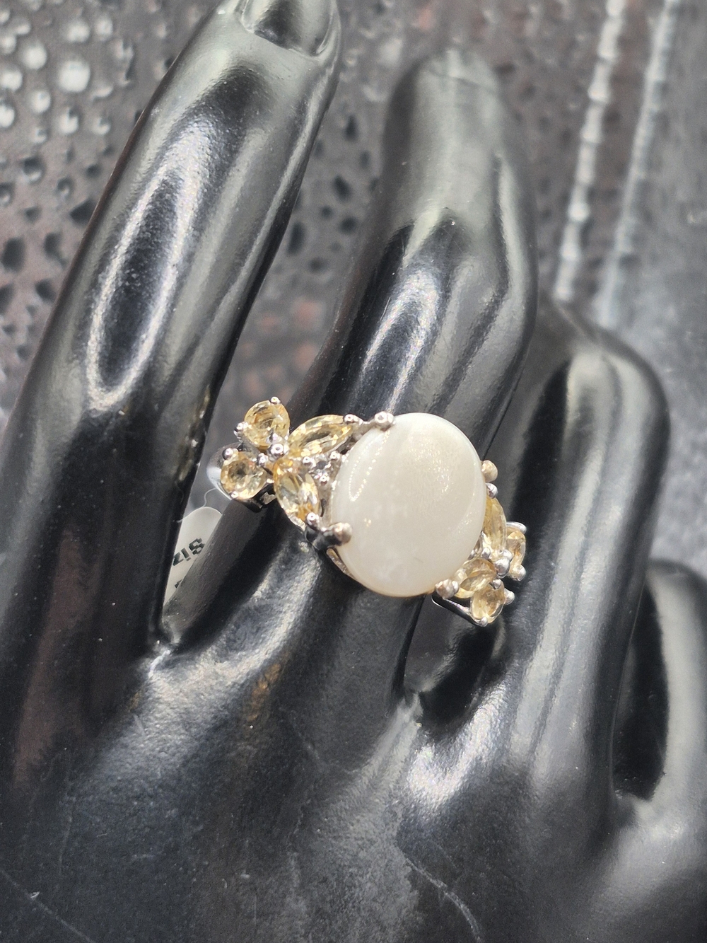 Sterling Silver White Opal and Citrine Floral Statement Ring